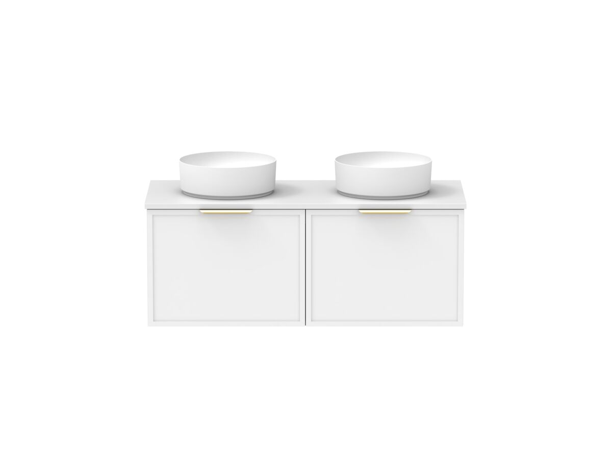 Supporting Image - Kado Lux Slim All Drawer 1200mm Wall Hung Vanity with Double Basin 20mm Top Matte White