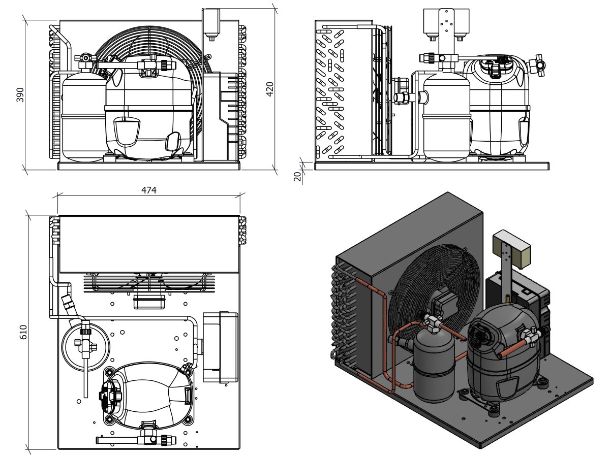 Tecumseh AJ2 HTA Condensing Unit 1HP R404 MHBP CAJT9510ZMHR-FZ-1 with Pressure Control
