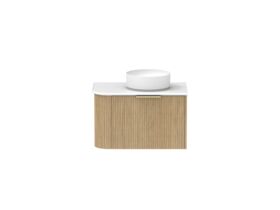 Supporting Image - Kado Neue Fluted Single Curve All Drawer 750mm Wall Hung Vanity with Centre Basin 20mm Top Boston Oak