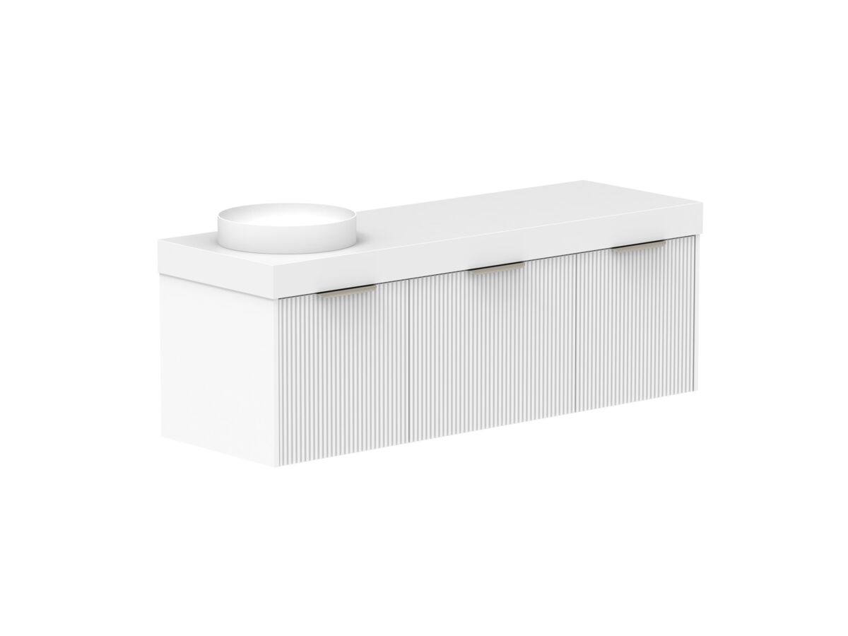 Supporting Image 2- Kado Neue Fluted Square All Drawer 1500mm Wall Hung Vanity with Left Hand Basin 90mm Top Ultra White