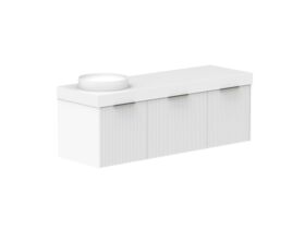 Supporting Image 2- Kado Neue Fluted Square All Drawer 1500mm Wall Hung Vanity with Left Hand Basin 90mm Top Ultra White