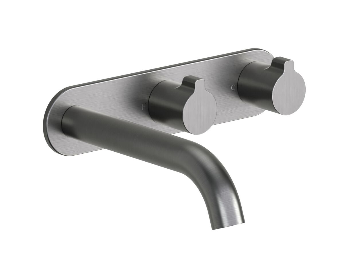 Supporting Image - Faucet Strommen Vara Fin Wall Basin / Bath Hostess Tap System Right Hand 150mm Trimset Brushed Graphite (6 Star) Lead Free