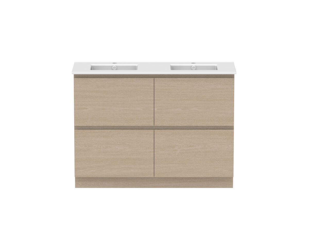 Hero - Posh Domaine All-Drawer Twin 1200mm Floor Mounted Vanity Unit Double Bowl Matte White Ceramic Top