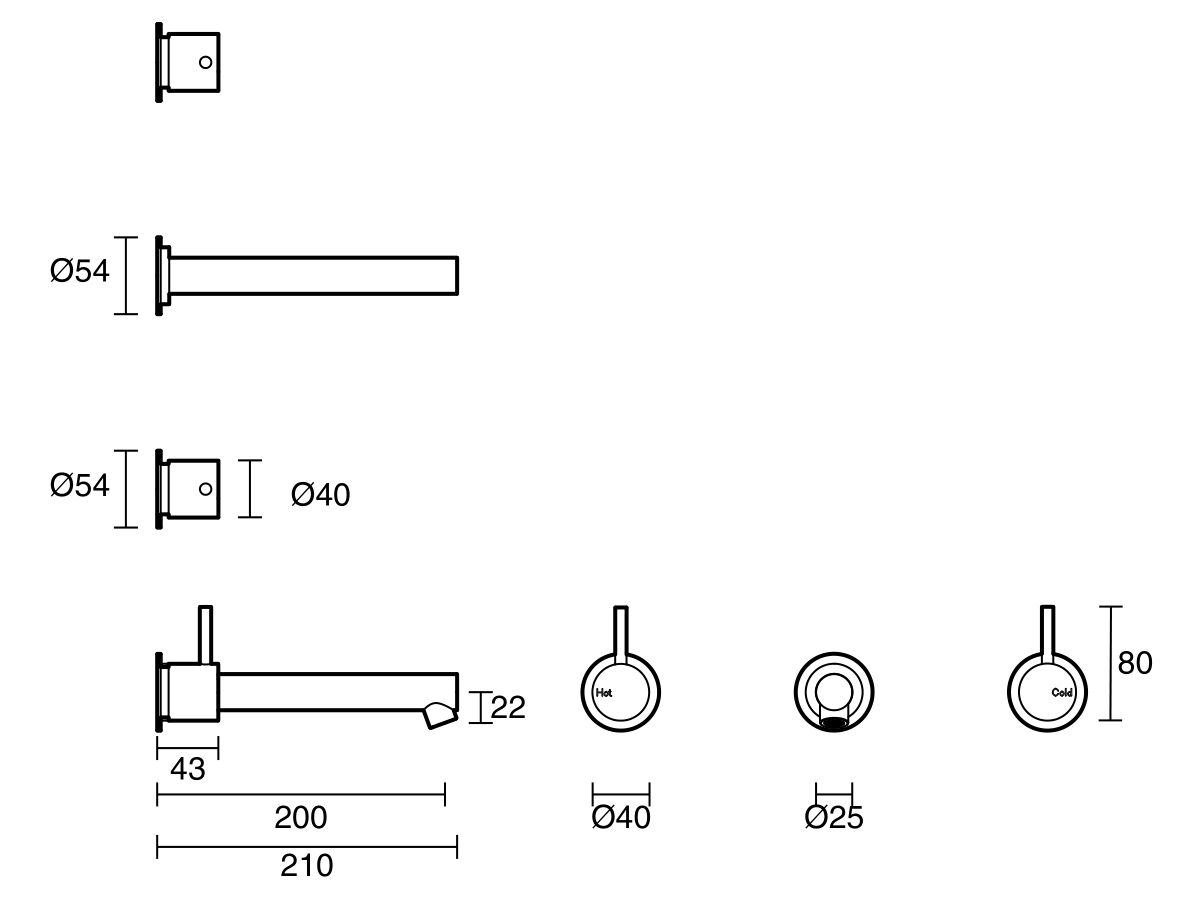 Sussex Scala Straight Wall Basin Set with 200mm Outlet