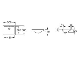 Roca Diverta Vanity Basin No Taphole 500mm x 380mm White