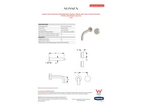 Specification Sheet - Sussex Pure Progressive Wall Bath Mixer System 160mm with Linear Textured Handles PVD Brushed Nickel Lead Free