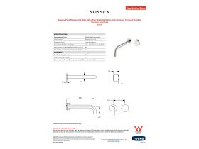 Specification Sheet - Sussex Pure Progressive Wall Bath Mixer System 250mm with Diamond Textured Handles Chrome Lead Free