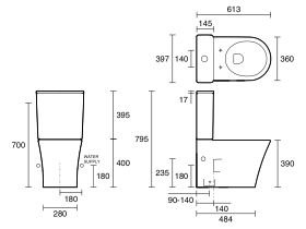 American Standard Heron Square Hygiene Rim Bottom Inlet Close Coupled Back to Wall Toilet Suite with Soft Close Quick Release Seat White (4 Star)
