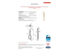 Specification Sheet - Sussex Scala Floor Mounted Bath Mixer Tap Curved Outlet with Handshower Trimset LUX PVD Brushed Pure Gold (3 Star)