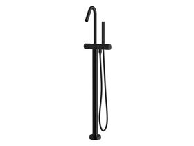 Sussex Pure Floor Mounted Bath Mixer Tap with Handshower and Linear Textured Handle Trimset PVD Matte Black (3 Star)