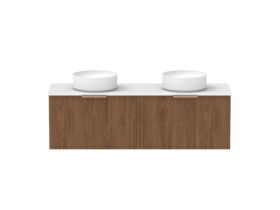 Supporting Image - Kado Lux Slim All Drawer 1500mm Wall Hung Vanity with Double Basin Durasein 12mm Top Florentine Walnut