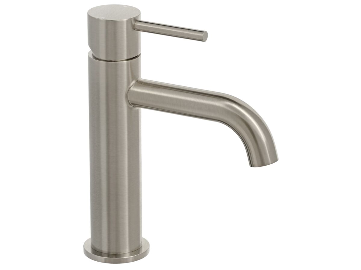 Mizu Drift Basin Mixer Curve Spout Brushed Nickel (6 Star)