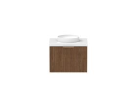 Supporting Image - Kado Neue Fluted Square All Drawer 600mm Wall Hung Vanity with Centre Basin 50mm Top Florentine Walnut