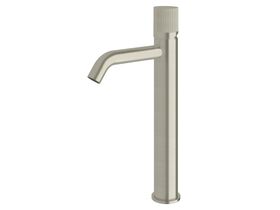 Sussex Pure Extended Basin Mixer Tap Curved Spout with Linear Textured Handle PVD Brushed Nickel (5 Star)