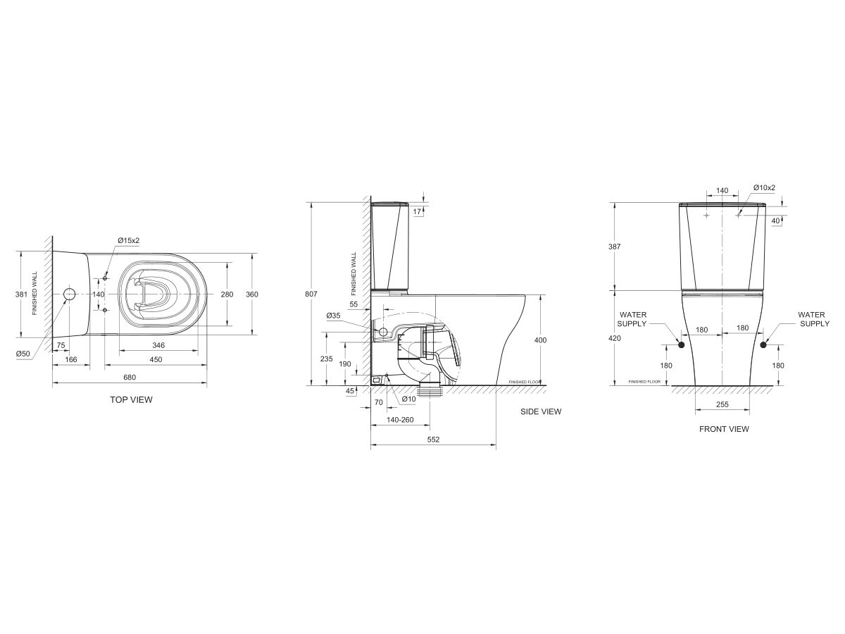 American Standard Cygnet Square Hygiene Rimless Close Coupled Back To Wall Bottom Inlet Toilet Suite White (4 Star)