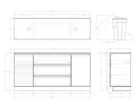 Technical Image - Posh Domaine Plus Hamper Trio 1800 Floor Mounted Double Bowl 20mm Top