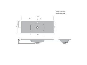 Technical Drawing - Posh Domaine Mineral Cast Top 1200mm Single Bowl