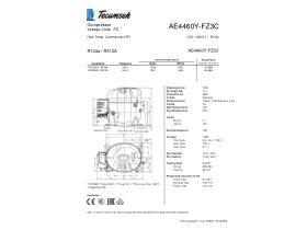 Technical Specifications - Tecumseh Compressor 1/2hp R134 MHBP AE4460Y-FZ3C