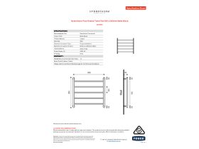 Specification Sheet - Hydrotherm Pure Heated Towel Rail 800 x 800mm Matte Black
