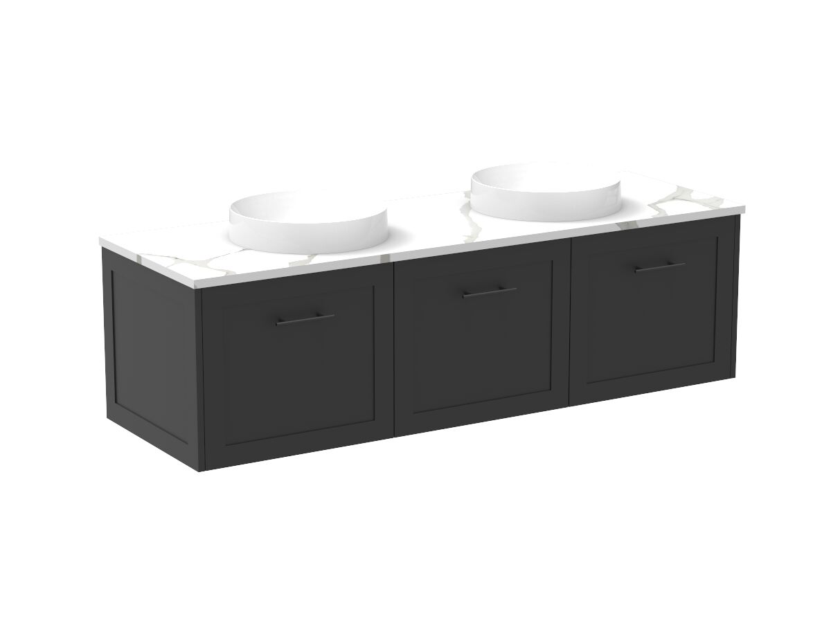 Supporting Image - Kado Lux All Door 1500mm Wall Hung Vanity Double Basin 20mm - Black - Angle