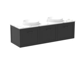 Supporting Image - Kado Lux All Door 1500mm Wall Hung Vanity Double Basin 20mm - Black - Angle