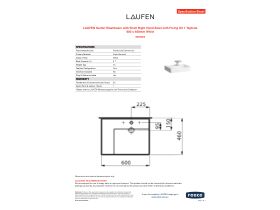 Specification Sheet - LAUFEN Kartell Washbasin with Shelf Right Hand Bowl with Fixing Kit 1 Taphole 600 x 460mm White