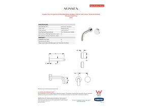 Specification Sheet - Sussex Pure Progressive Wall Bath Mixer System 160mm with Linear Textured Handles Chrome Lead Free