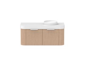 Supporting Image - Kado Neue Fluted Double Curve All Drawer 1200mm Wall Hung Vanity with Right Hand Basin Durasein 90mm Top Blonde Oak