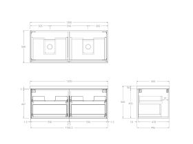 Technical Drawing - Kado Lux Slim All Drawer 1200mm Wall Hung Vanity with Double Basin 50mm Top