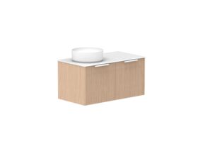 Supporting Image - Kado Neue Fluted Square 900mm Wall Hung Vanity with Left Basin Durasein 12mm Top Blonde Oak