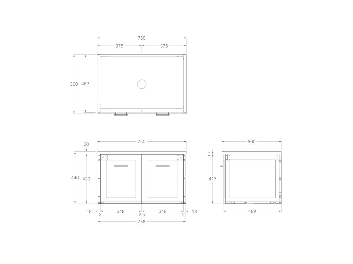 Kado Lux All Door 750mm Centre Bowl Wall Hung