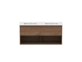 Hero - Posh Domaine 1200mm Wall Hung Vanity Unit All-Drawer Open Shelf Double Bowl Matte White Ceramic Top