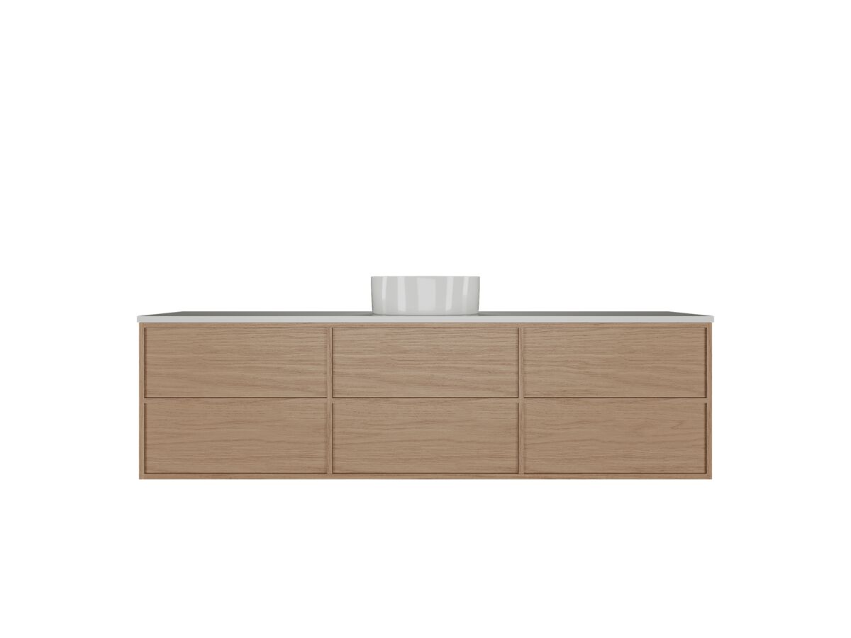 Hero - Kado Aspect Wall Hung Vanity Unit 1800mm Single Bowl 6 Drawer Caesarstone Mineral 20mm Top - Boston Oak