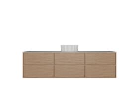 Hero - Kado Aspect Wall Hung Vanity Unit 1800mm Single Bowl 6 Drawer Caesarstone Mineral 20mm Top - Boston Oak