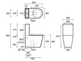 Kado Lux Close Coupled Back To Wall Rimless Overheight Bottom Inlet Toilet Suite