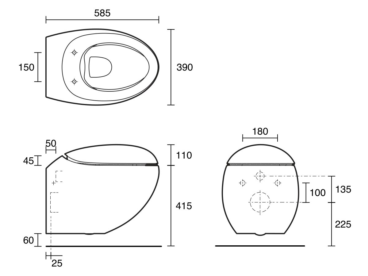 Technical Image - LAUFEN Alessi Rimless Wall Hung Pan with Soft Close Seat (4 Star)