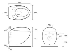 Technical Image - LAUFEN Alessi Rimless Wall Hung Pan with Soft Close Seat (4 Star)