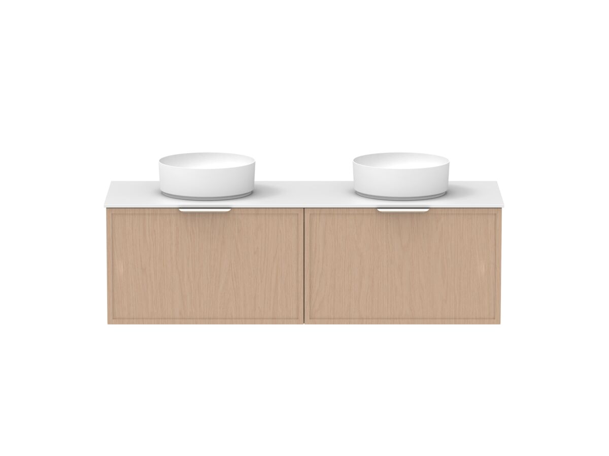 Supporting Image - Kado Lux Slim All Drawer 1500mm Wall Hung Vanity with Double Basin Durasein 12mm Top Blonde Oak