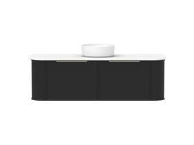 Supporting Image - Kado Era Double Curve All Drawer 1500mm Wall Hung Vanity with Centre Basin 20mm Top Matte Black