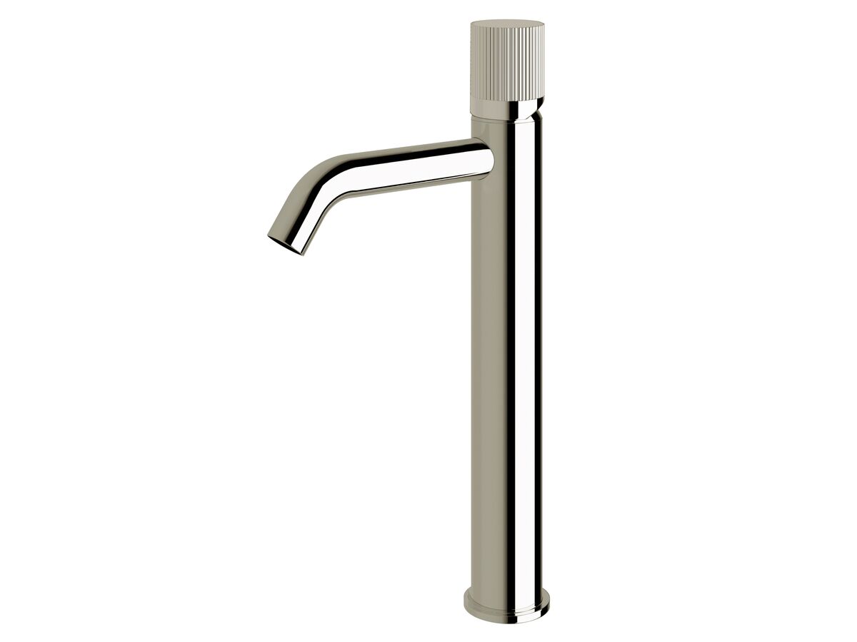 Sussex Pure Extended Basin Mixer Tap Curved Spout with Linear Textured Handle Chrome (5 Star)