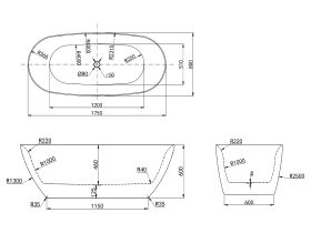 Kado Lux Oval Freestanding Bath 1750x800x600 White