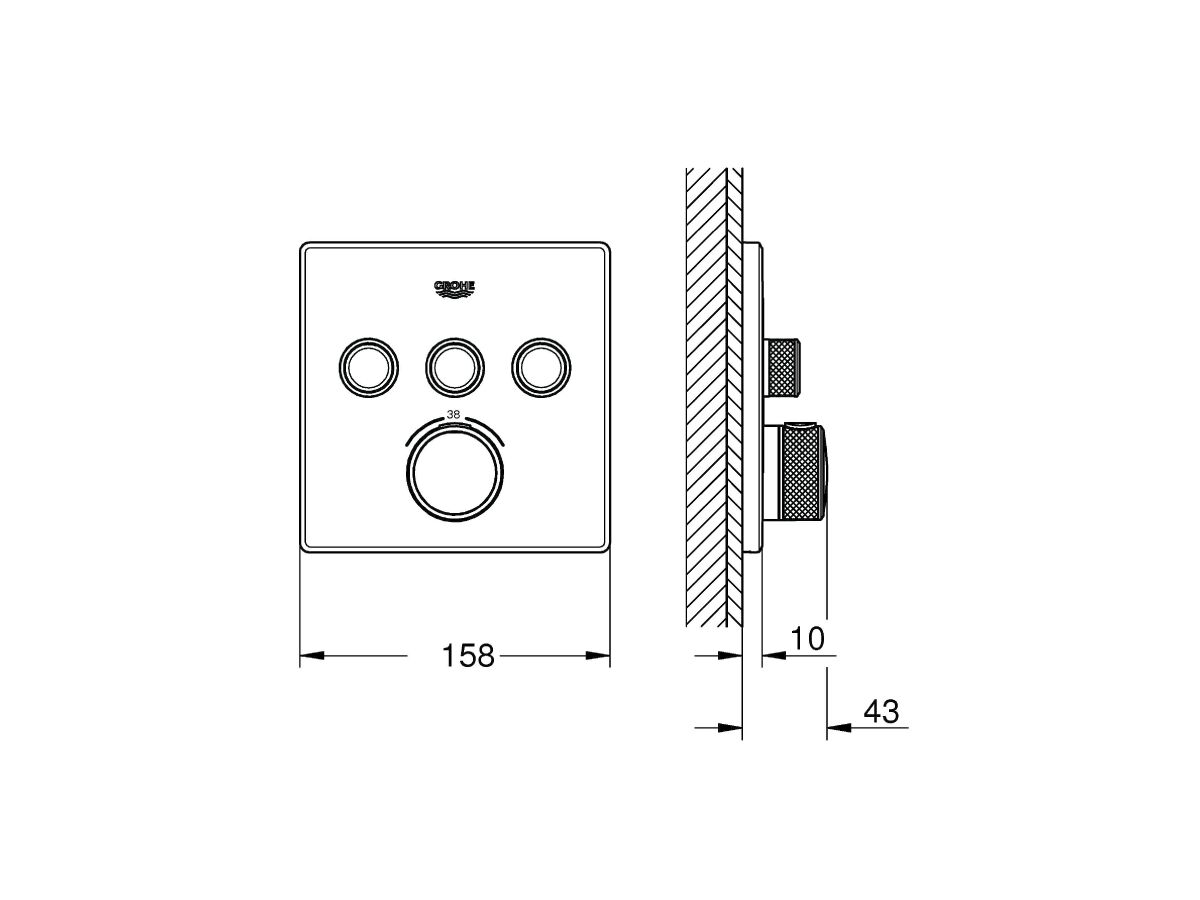 GROHE SmartControl Concealed Thermostat 3 Button Square Chrome