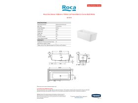Specification Sheet - Roca Ona Stonex 1600mm x 700mm Left Hand Back to Corner Bath White