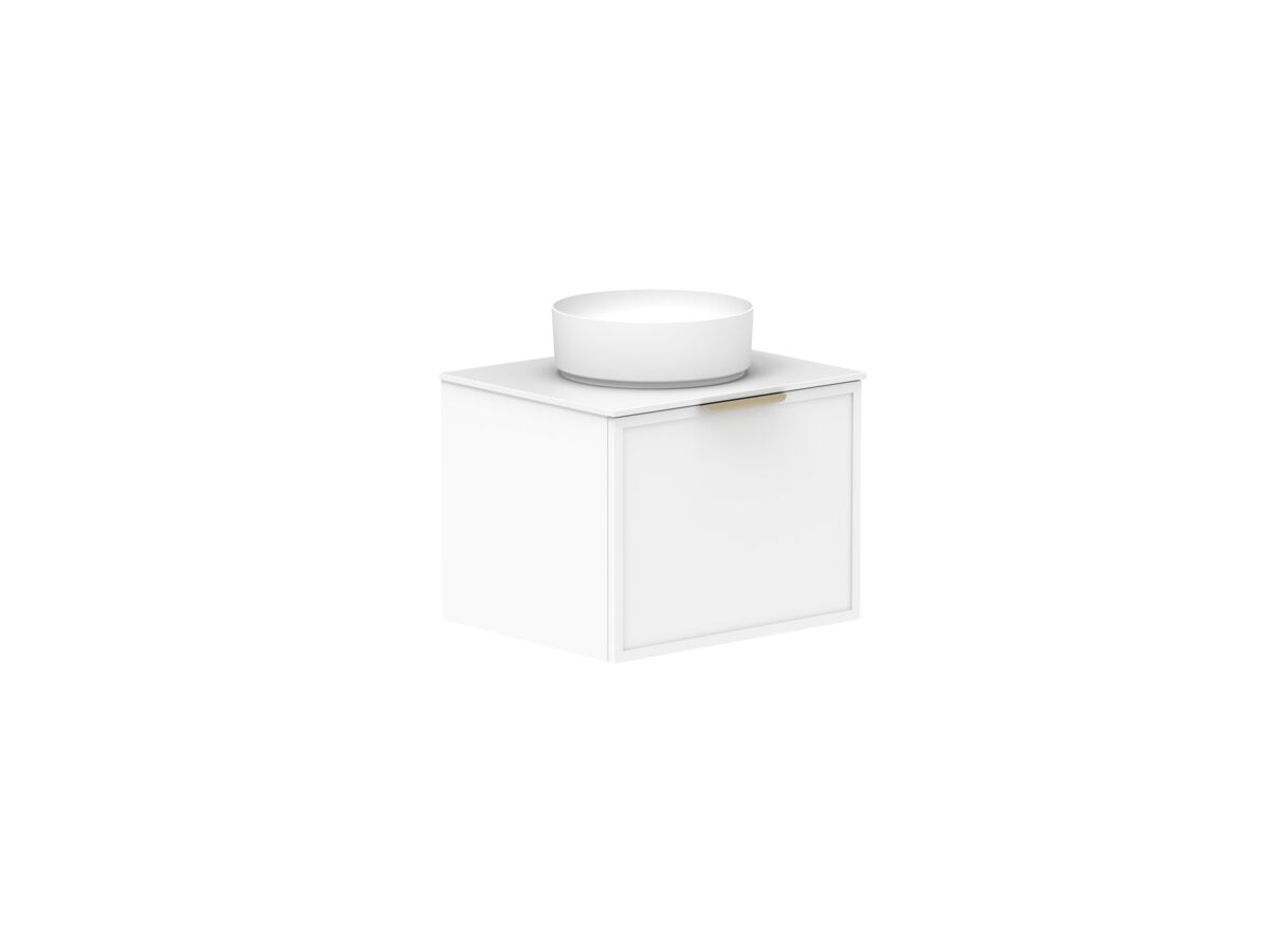 Supporting Image - Kado Lux Slim All Drawer 600mm Wall Hung Vanity with Centre Basin Durasein 12mm Top Matte White