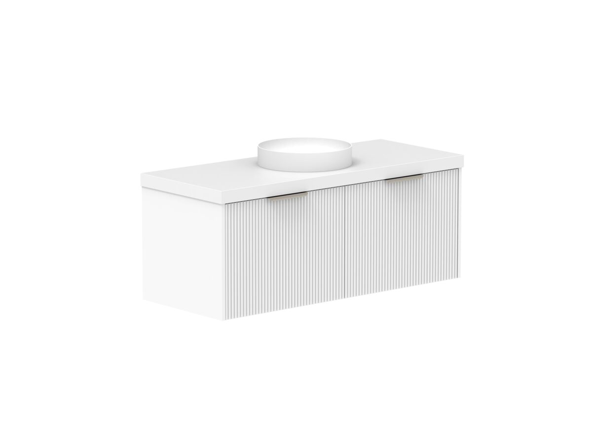 Supporting Image 2- Kado Neue Fluted Square All Drawer 1200mm Wall Hung Vanity with Centre Basin 50mm Top Ultra White