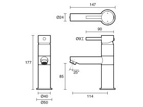 Technical Drawing - Posh Bristol Pin Swivel Basin Mixer Tap (5 Star) Lead Free