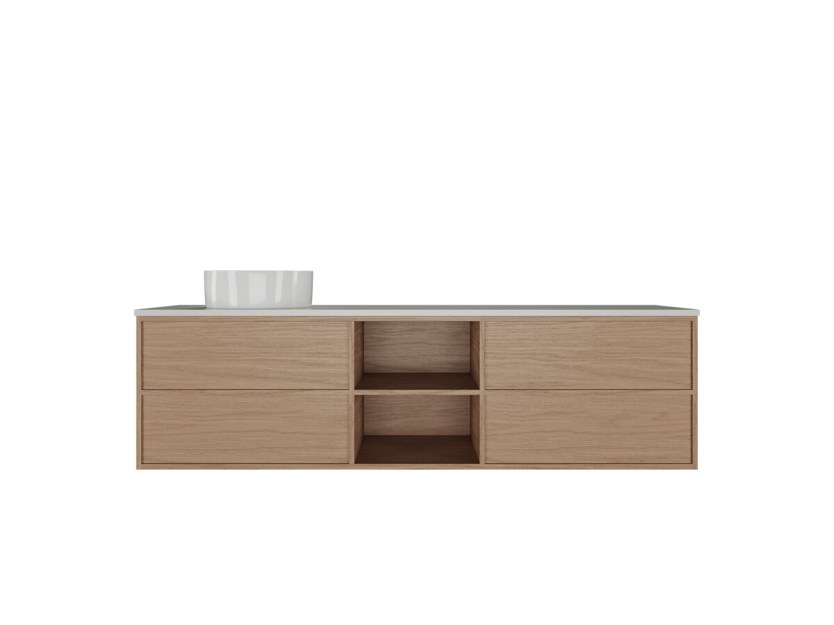 Hero - Kado Aspect Shelf Vanity Unit 1800mm Single Bowl 4 Drawer Caesarstone Mineral 20mm Top - Boston Oak