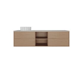 Hero - Kado Aspect Shelf Vanity Unit 1800mm Single Bowl 4 Drawer Caesarstone Mineral 20mm Top - Boston Oak