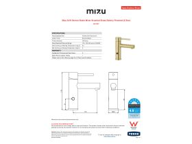 Specification Sheet - Mizu Drift Sensor Basin Mixer Brushed Brass Battery Powered (6 Star)