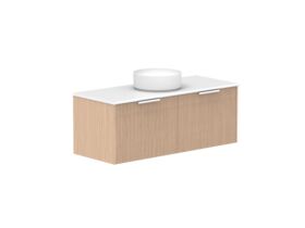 Supporting Image 2- Kado Neue Fluted Square All Drawer 1200mm Wall Hung Vanity with Centre Basin 20mm Top Blonde Oak